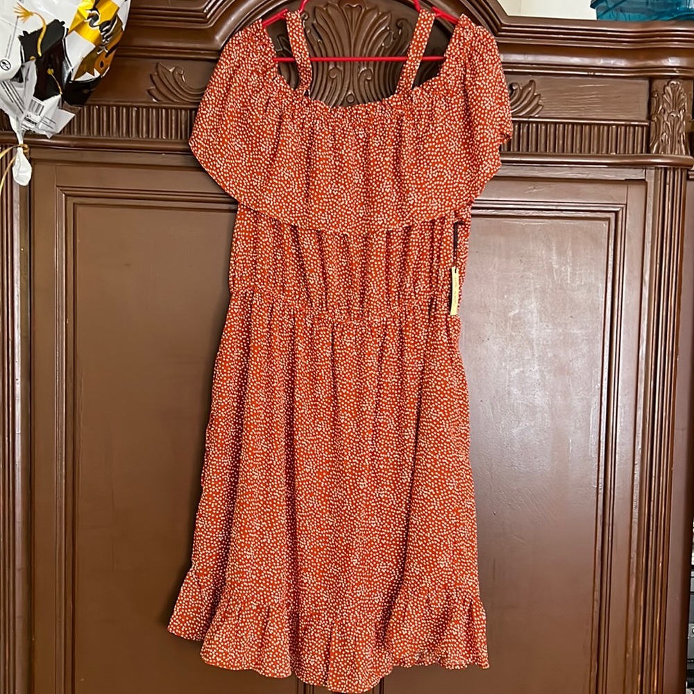 Liberty love, orangey dress knee length
